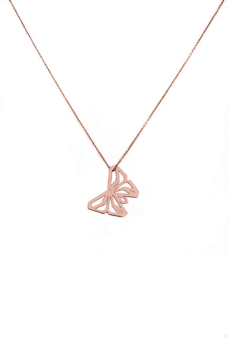 14K Gold Vermeil Schmetterling Origami Halskette – Einzigartiges Geschenk