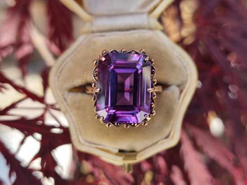 Vintage Emerald Cut Amethyst Solitaire Handmade Rings For Women - 14k Gold Vermeil Rings