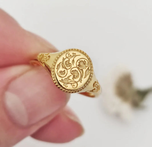 Vintage Floral Textured Statement MInimalist 14k Gold Vermeil Rings