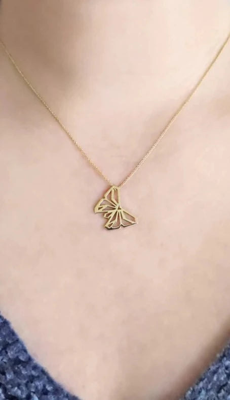 14K Gold Vermeil  Butterfly Origami Minimalist Statement necklace - Gift For Her