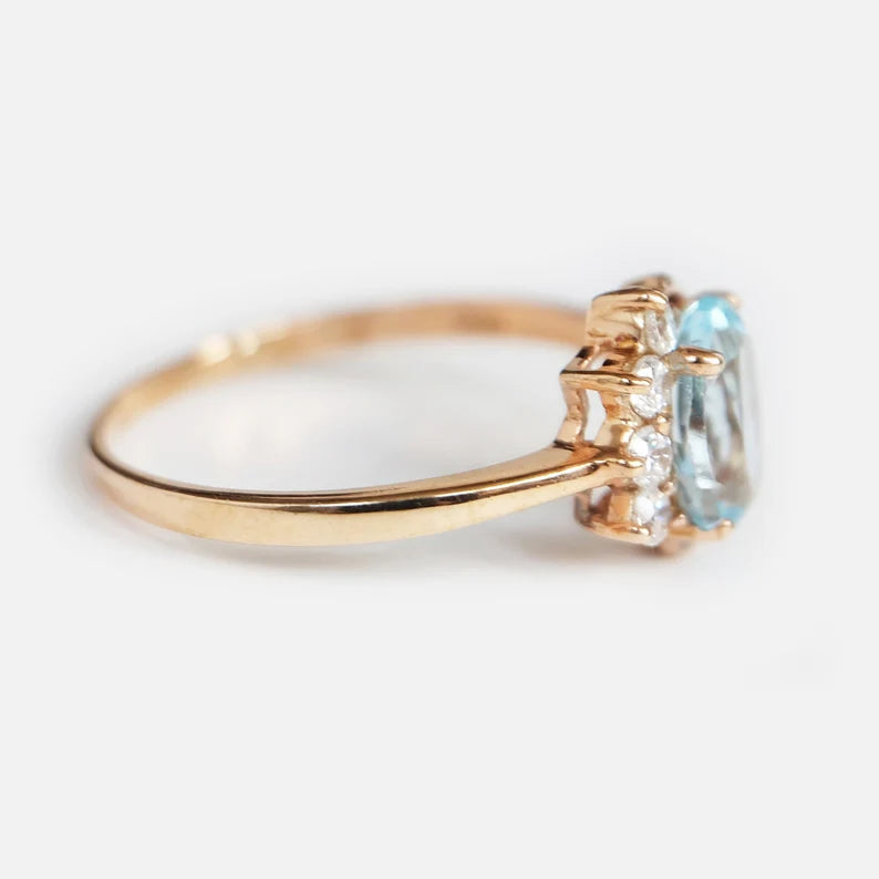 Natürlicher Blautopas-Verlobungsring – 14-karätiger Gold-Vermeil-Ring – Blautopas-Statement-Ring