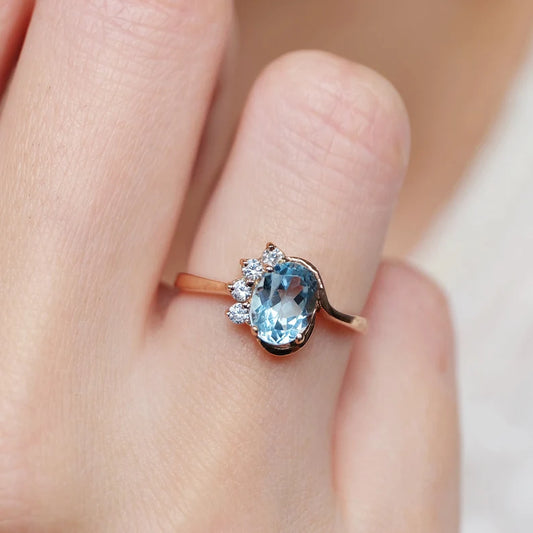 Natural Blue Topaz Engagement Ring - 14k Rose Gold Vermeil Ring