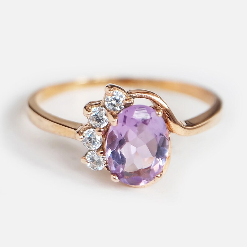 Amethyst Oval Cut Halo Ring - 14k Rose Gold Vermeil RIng
