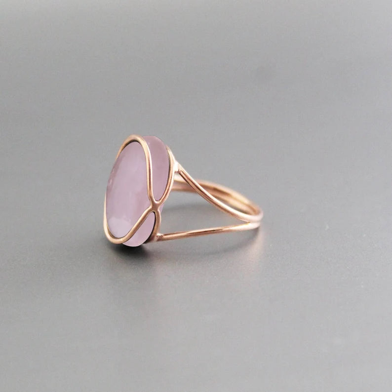 Rose Quartz Solitaire Ring - 14k Rose Gold Vermeil Rings - Handmade Rings