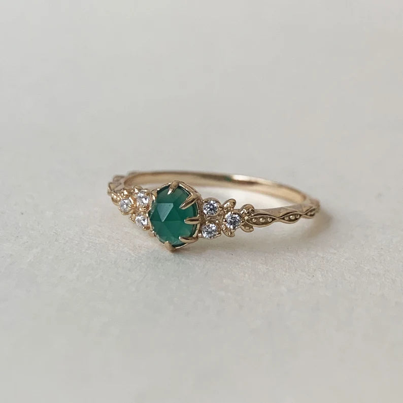 14k Gold Vermeil Green Onyx Vintage Engagement Rings