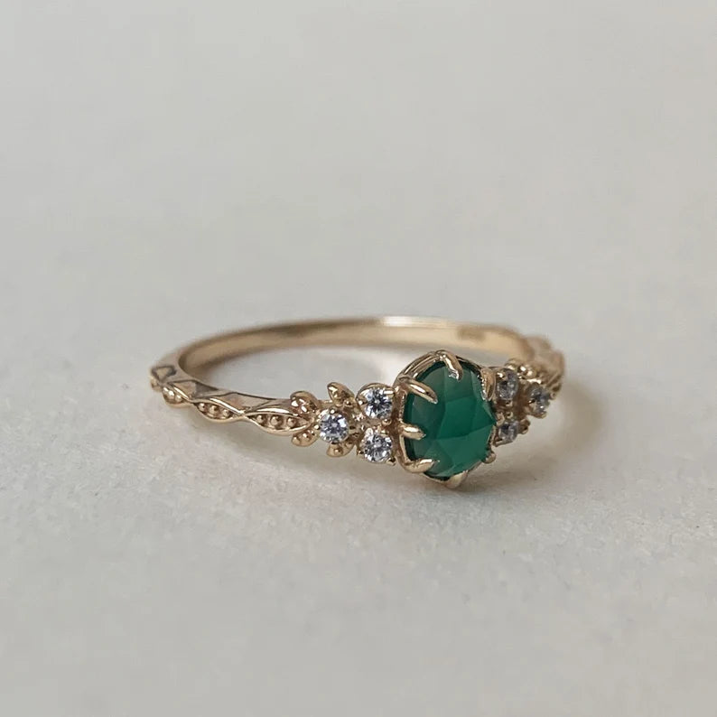 14k Gold Vermeil Green Onyx Vintage Engagement Rings