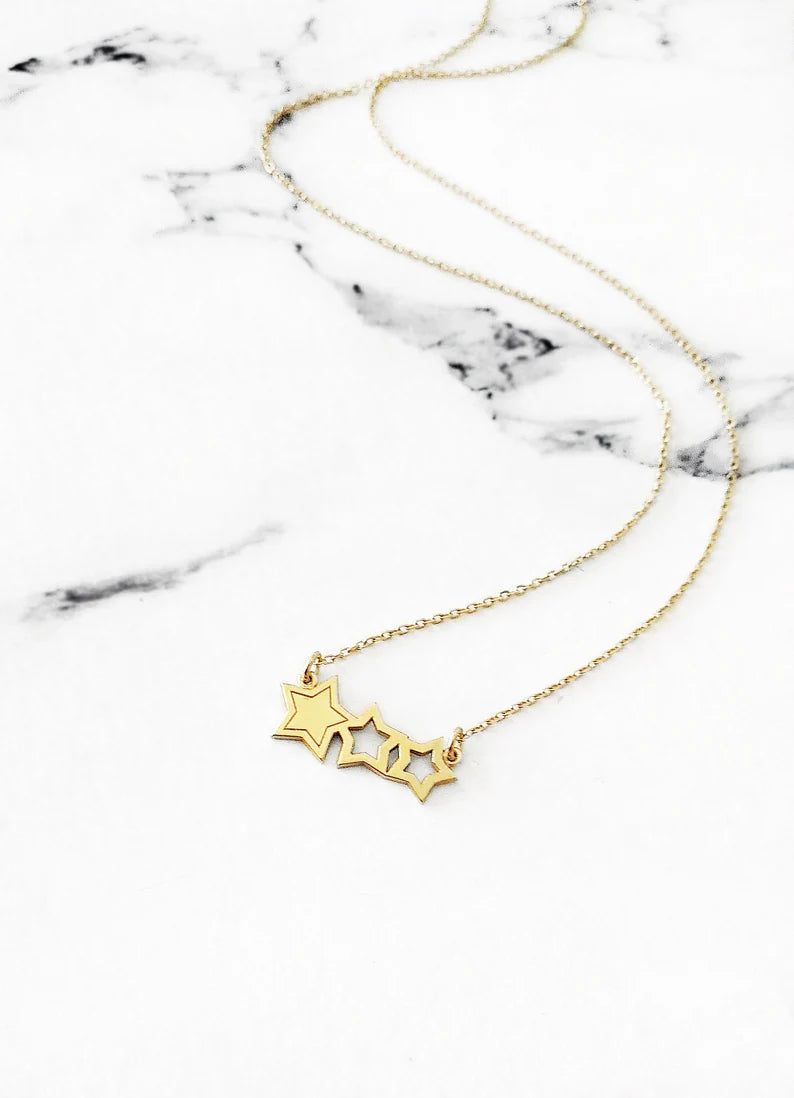 Triple Star Necklace  For Women - 14k Gold Vermeil Statement Necklace