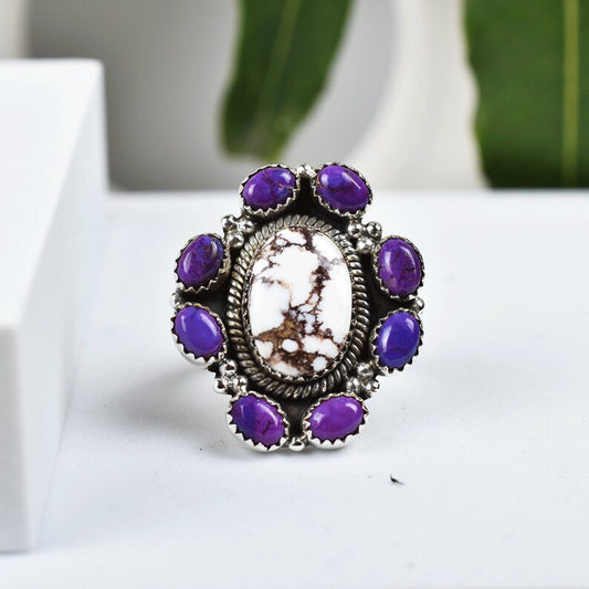 Native American Wild Horse And Purple Copper Turquoise 925 Sterling Silver  Rings