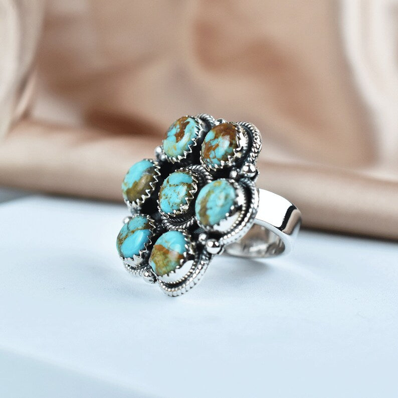 Native American Round Cut Turquoise 925 Sterling Silver  Rings