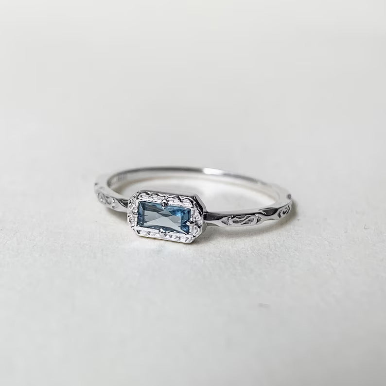 Vintage Baguette Cut Swiss Blue Topaz Ring 