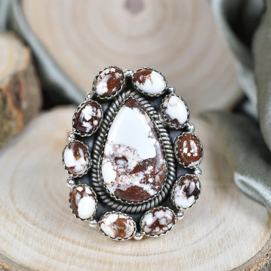 Native American Wild Horse Magnesite Cluster 925 Sterling Silver  Rings