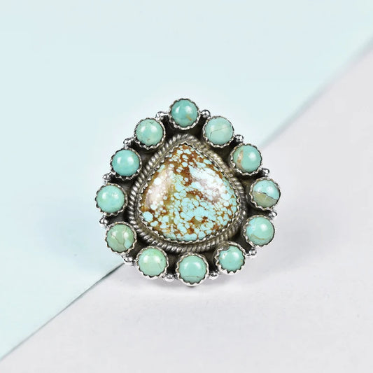 Vintage Teardrop Turquoise Southwestern Style 925 Sterling Silver Rings