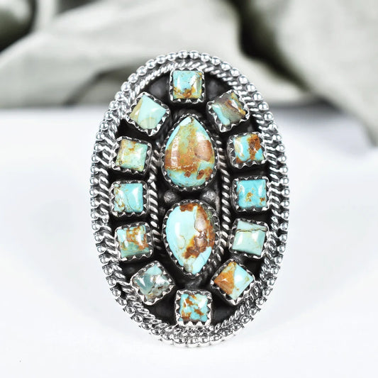 Native American Turquoise Cluster  925 Sterling Silver Rings