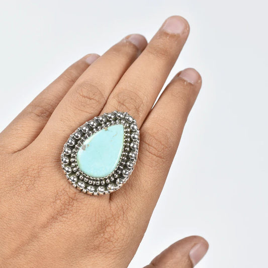 Native American Large Teardrop Turquoise Rings - 925 Sterling Silver Rings