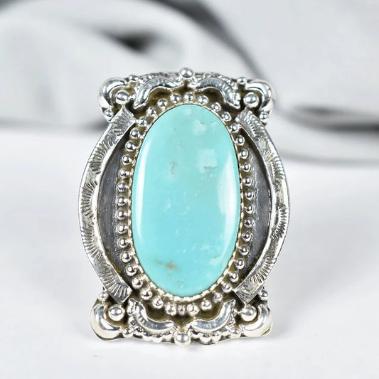 Native American Elongated Turquoise Rings - 925 Sterling Silver Southwestern Rings