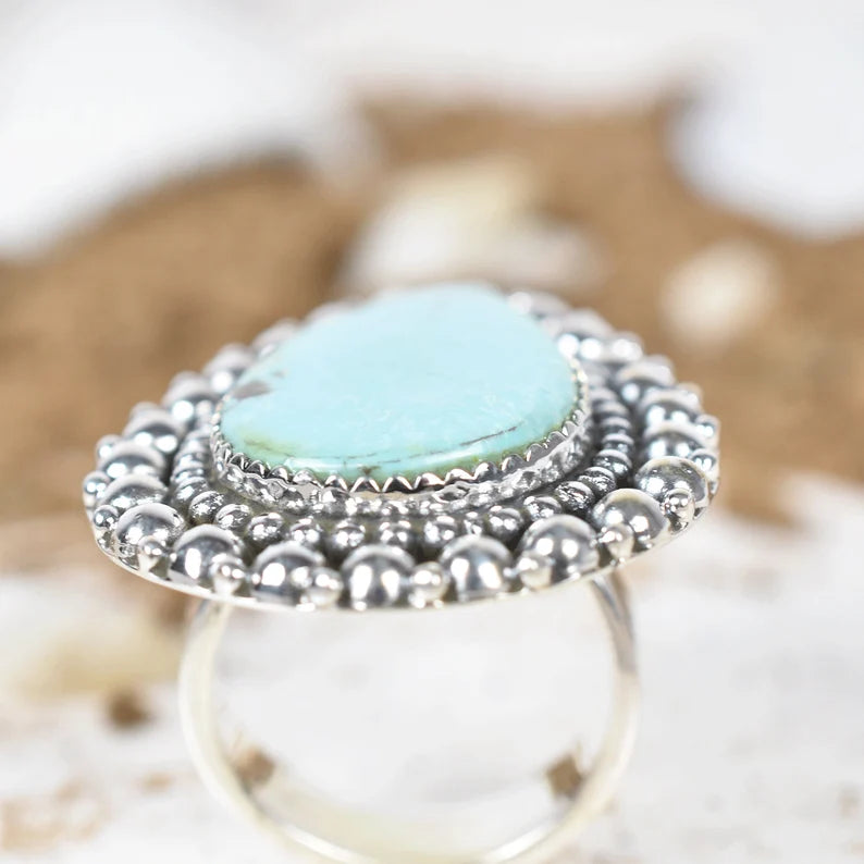 Native American Large Teardrop Turquoise Rings - 925 Sterling Silver Rings