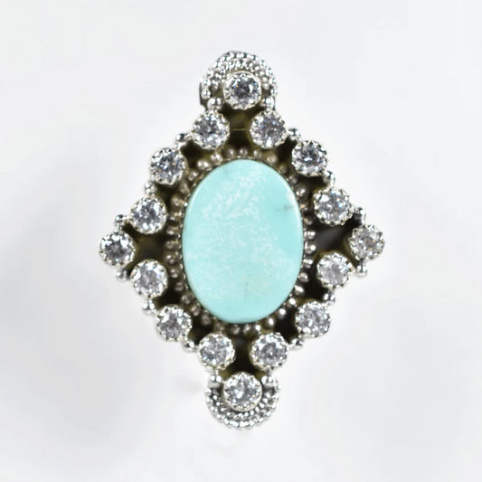 Native American Cubic Zirconia & Turquoise Cluster Rings - 925 Sterling Silver Southwestern Rings