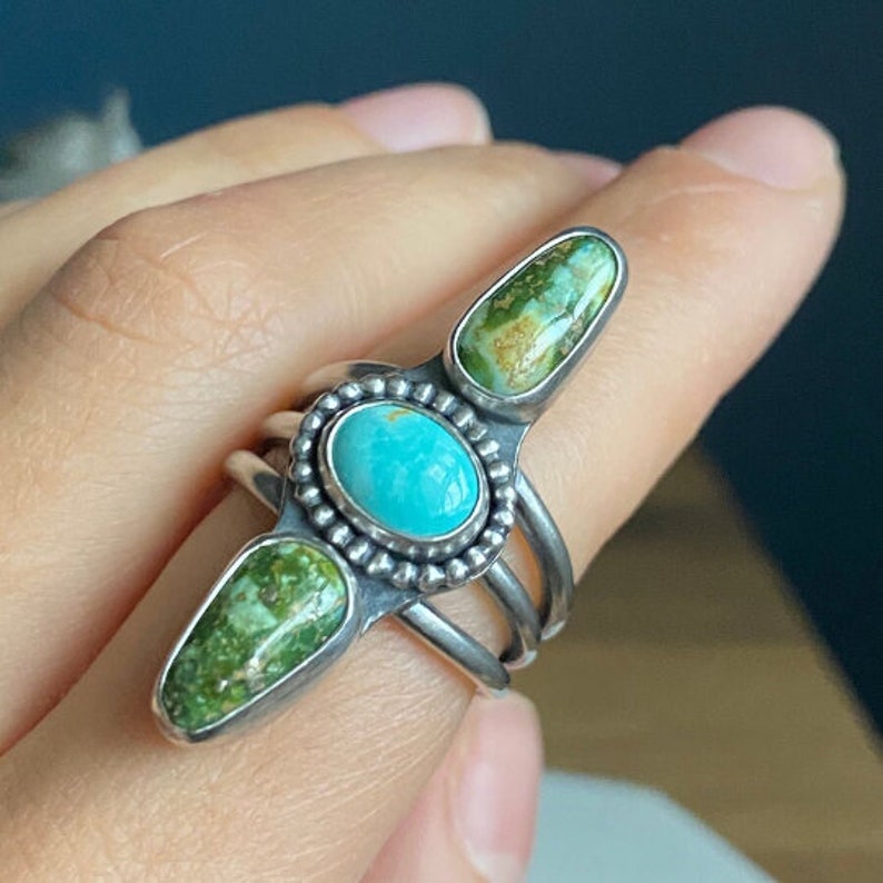 Bague turquoise amérindienne - Bagues turquoise du sud-ouest - Bague en argent sterling 925