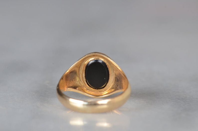 Natural Oval Cut Bezel Set Black Onyx Signet Vintage Ring - 14k Gold Vermeil Rings