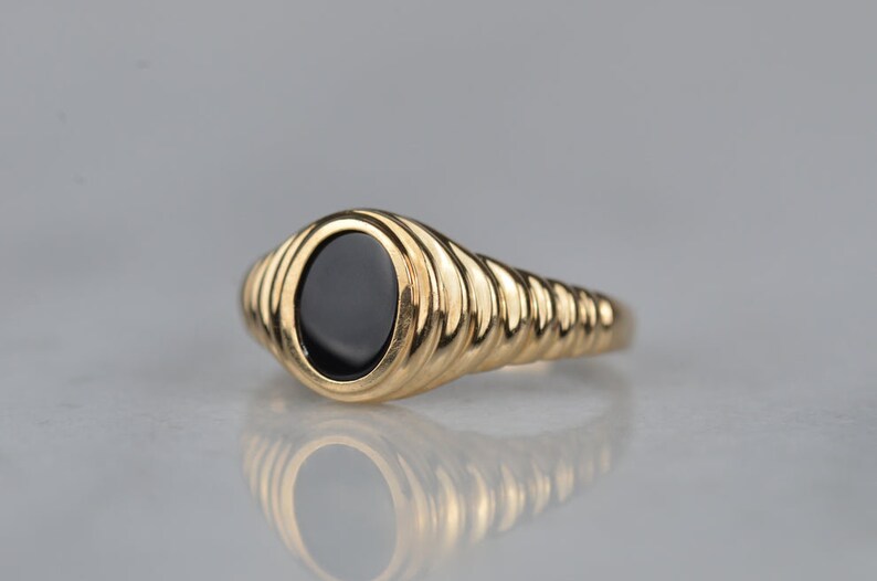 Natural Oval Cut Black Onyx Bezel Set Vintage Solitaire Rings - 14k Gold Vermeil Rings For Women