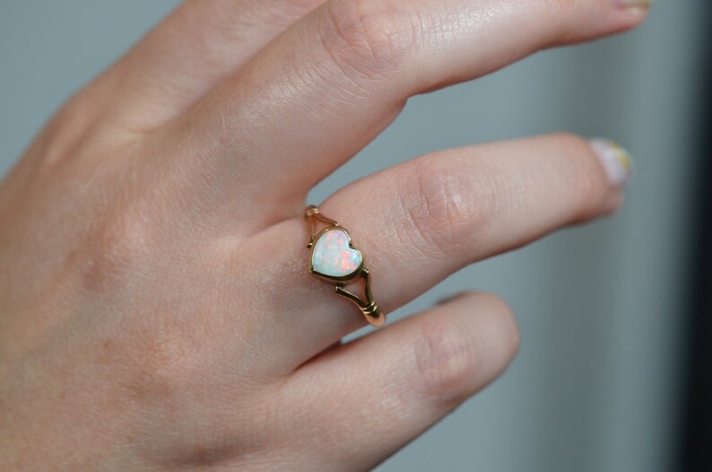 Ethiopian Opal Heart Cut Bezel Set Simple Vintage Rings - 14k Gold Vermeil Rings