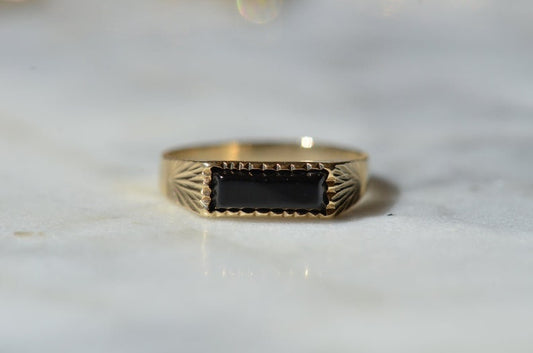 Natural Black Onyx Baguette Cut Minimalist Ring 