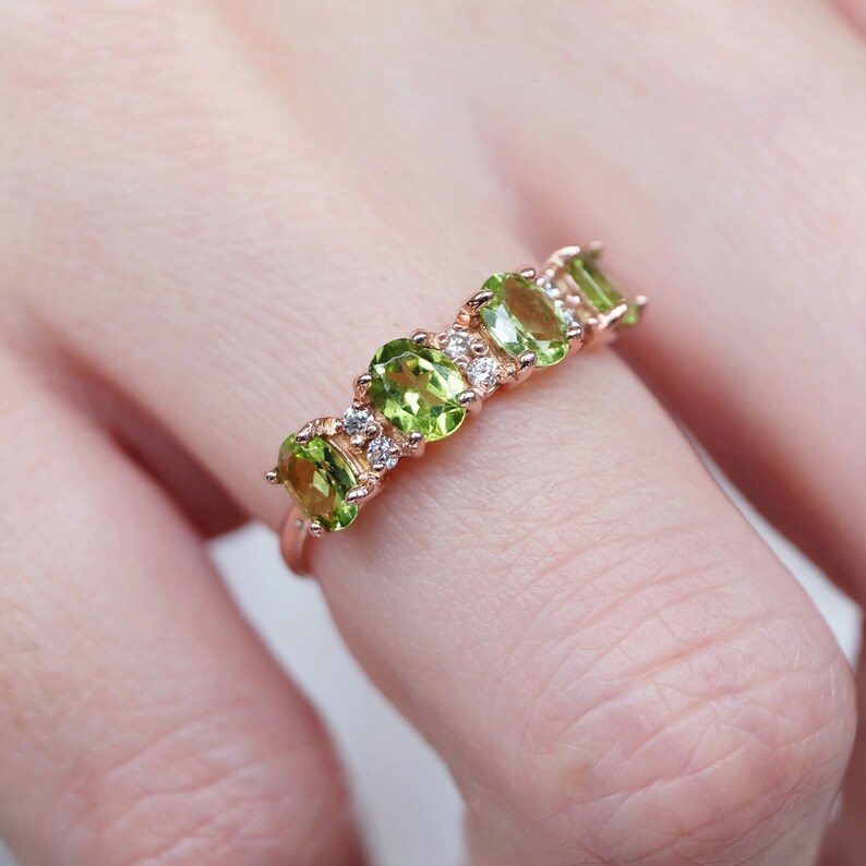 Half Eternity Peridot Promise Ring  -  14k Rose Gold Vermeil Wedding Ring