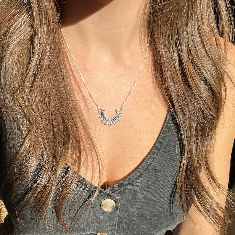 Boho Choker Southwestern Style Statement Necklace - 925 Sterling Silver Necklace