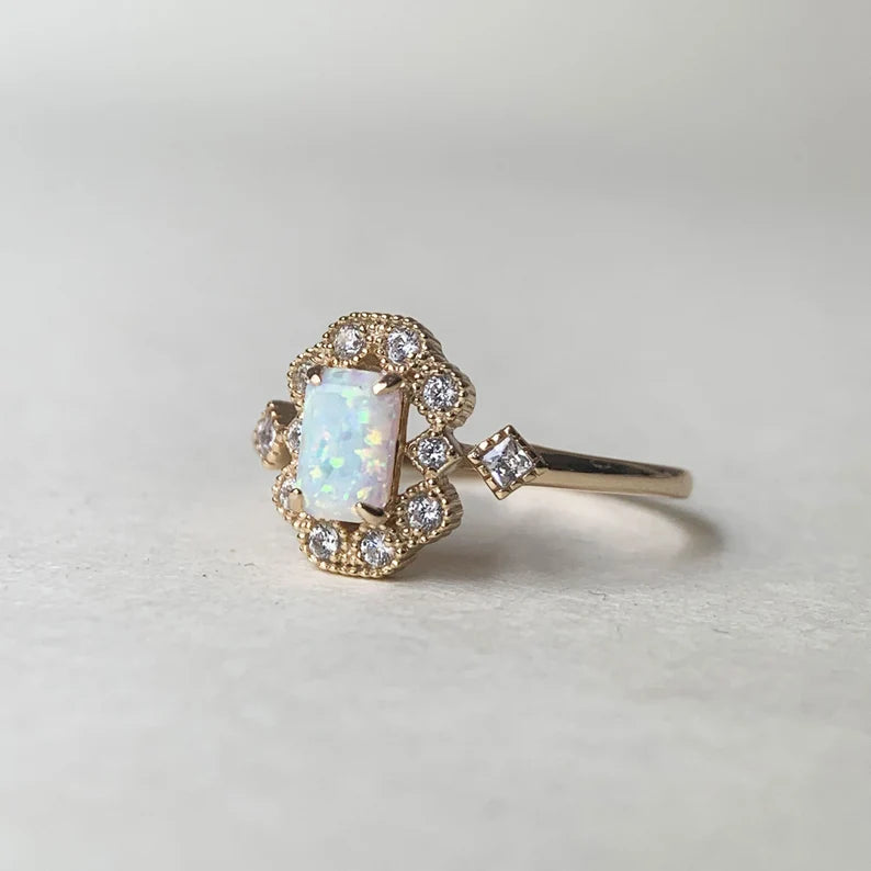 14k Gold Vermeil  Opal  Vintage Engagement Rings
