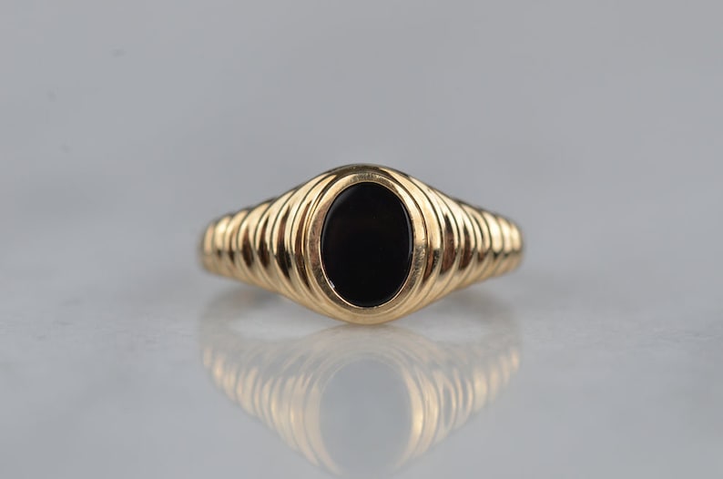 Bague solitaire vintage onyx noir - Bagues en or vermeil 14 carats pour femmes