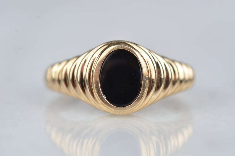 Bague solitaire vintage onyx noir - Bagues en or vermeil 14 carats pour femmes