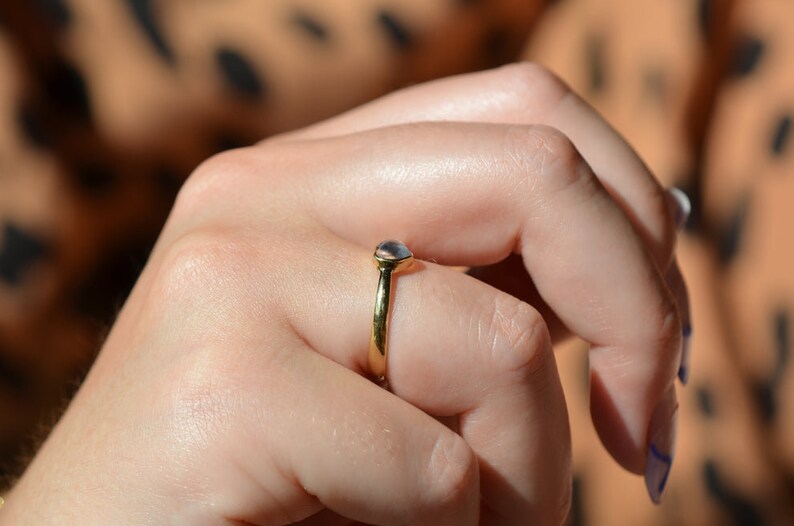 Natural Bezel Set Heart Cut Rainbow Moonstone Simple Solitaire Ring - 14k Gold Vermeil Ring