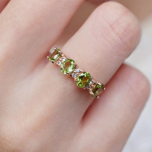 Half Eternity Peridot Promise Ring  -  14k Rose Gold Vermeil Wedding Ring