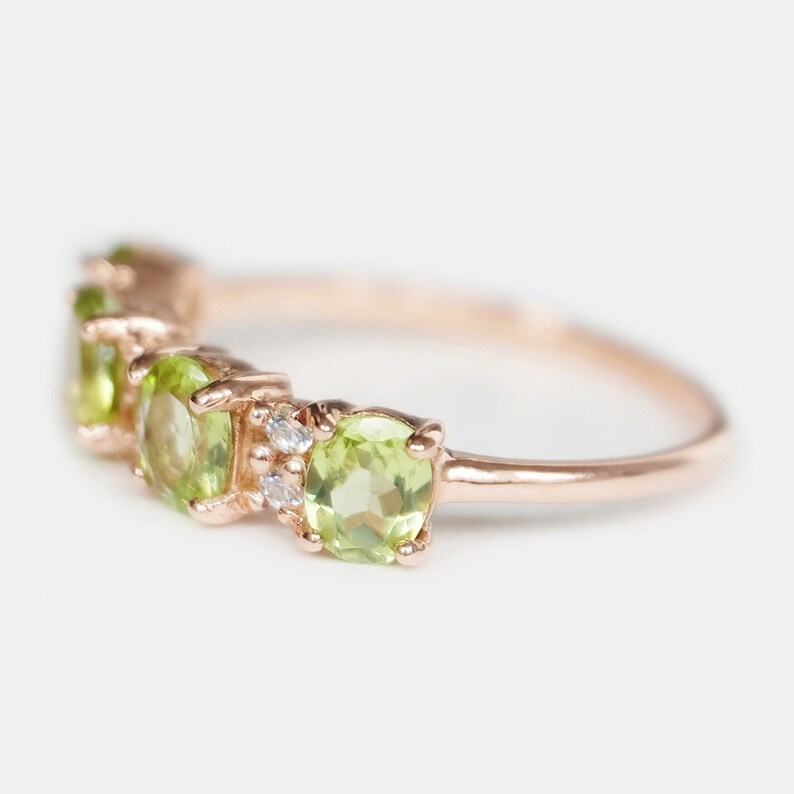 Half Eternity Peridot Promise Ring  -  14k Rose Gold Vermeil Wedding Ring