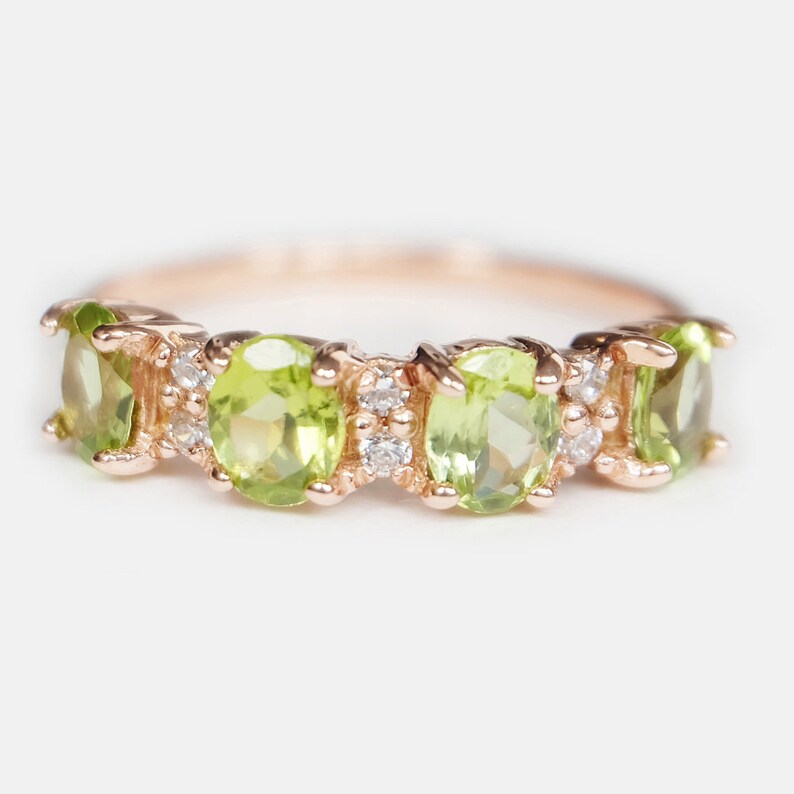 Half Eternity Peridot Promise Ring  -  14k Rose Gold Vermeil Wedding Ring