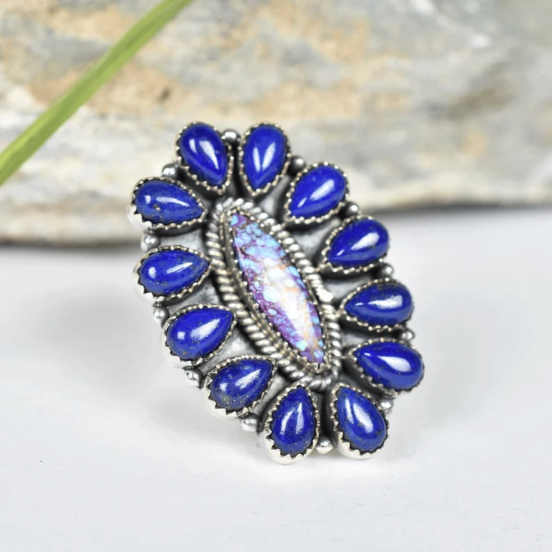 Native American Lapis Lazuli & Purple Copper Turquoise 925 Sterling Silver  Rings