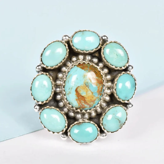 Native American Turquoise Cluster Rings - 925 Sterling Silver Southwestern Rings