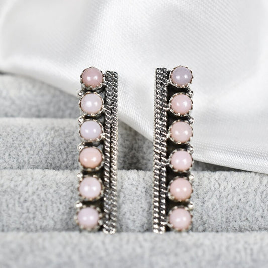 Native American Pink Opal Push Pack Stud Earrings  - 925 Sterling Silver Southwestern Style Earrings