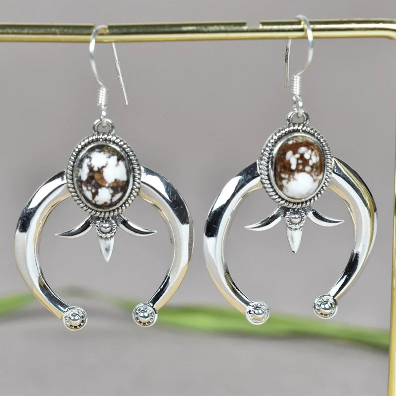 Native American Crescent Moon Wild Horse  925 Sterling Silver  Earrings