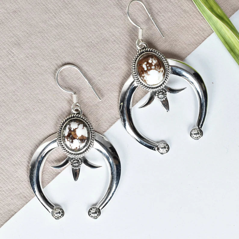 Native American Crescent Moon Wild Horse  925 Sterling Silver  Earrings