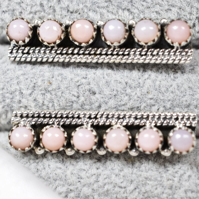 Native American Pink Opal Push Pack Stud Earrings  - 925 Sterling Silver Southwestern Style Earrings