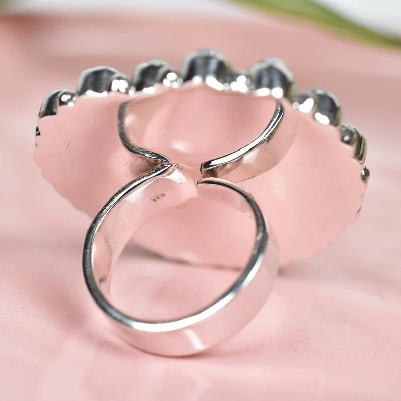 Native American Pink Conch Shell & White Pearl Cluster Rings - 925 Sterling Silver Handmade Vintage Rings