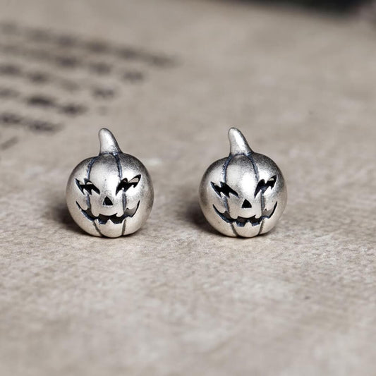 Halloween Pumpkin Gothic Style Studs For Women - 925 Solid Sterling Silver Studs