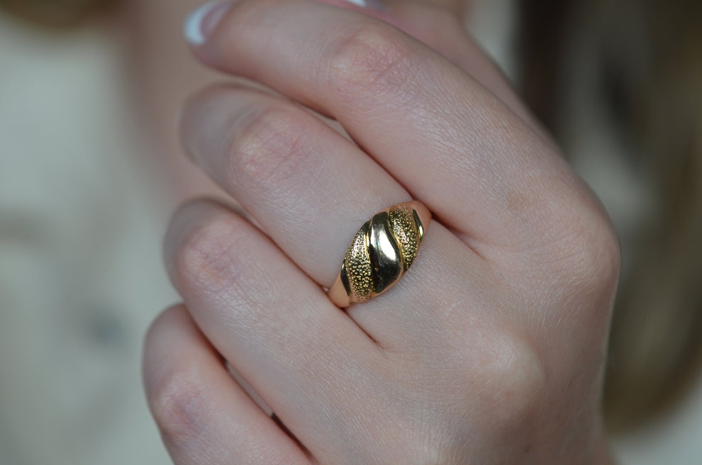 Vintage-Bandring – Art-Deco-Ringe aus 14-karätigem Gold Vermeil – Ringe mit Wellenstruktur