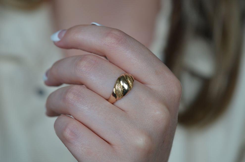 Vintage-Bandring – Art-Deco-Ringe aus 14-karätigem Gold Vermeil – Ringe mit Wellenstruktur