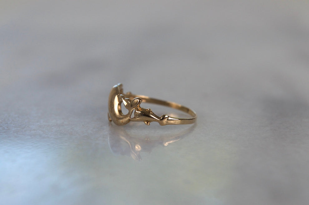 Vintage Dolphin Sea Inspired Handmade Ring - 14k Gold Vermeil Rings For Women