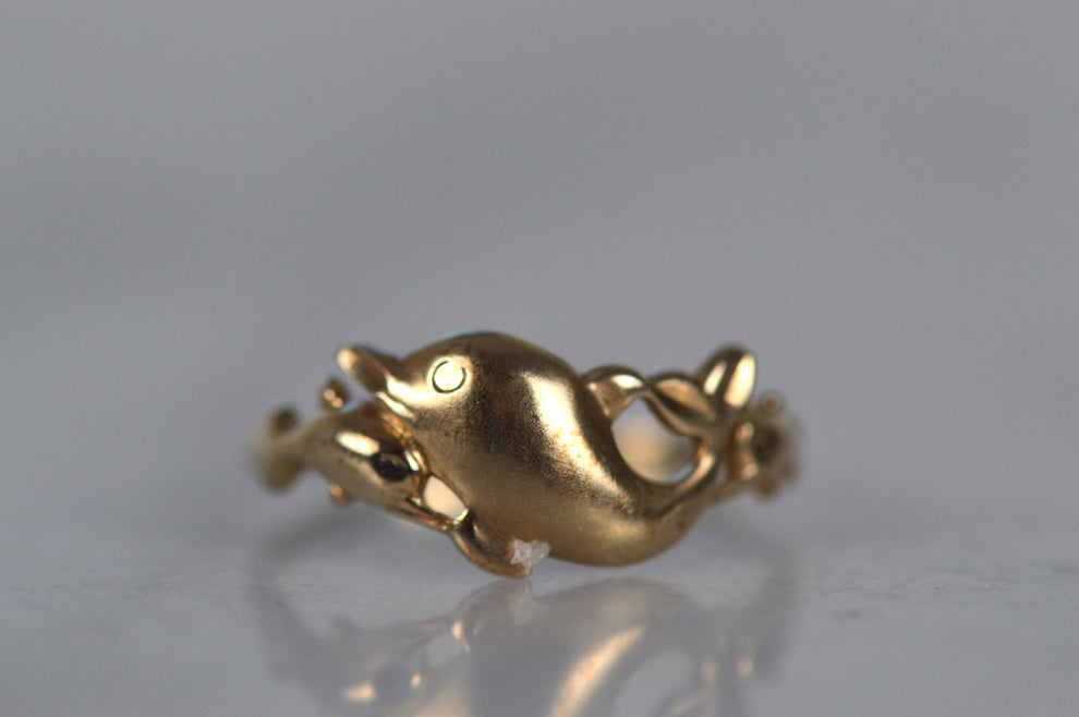 bagues vintage Dolphin Statement - Bagues Vermeil en or 14 carats - Bagues inspirées de la mer