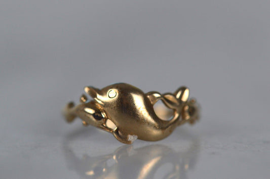 Vintage Delfin-Statement-Ringe – 14-karätige Gold-Vermeil-Ringe – vom Meer inspirierte Ringe