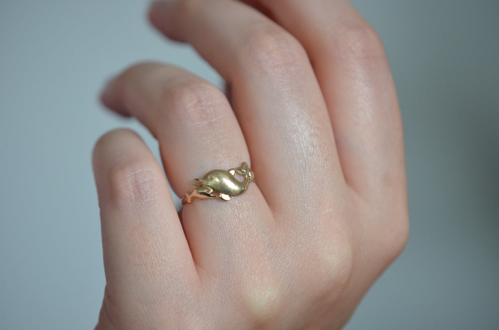 Vintage Dolphin Sea Inspired Handmade Ring - 14k Gold Vermeil Rings For Women