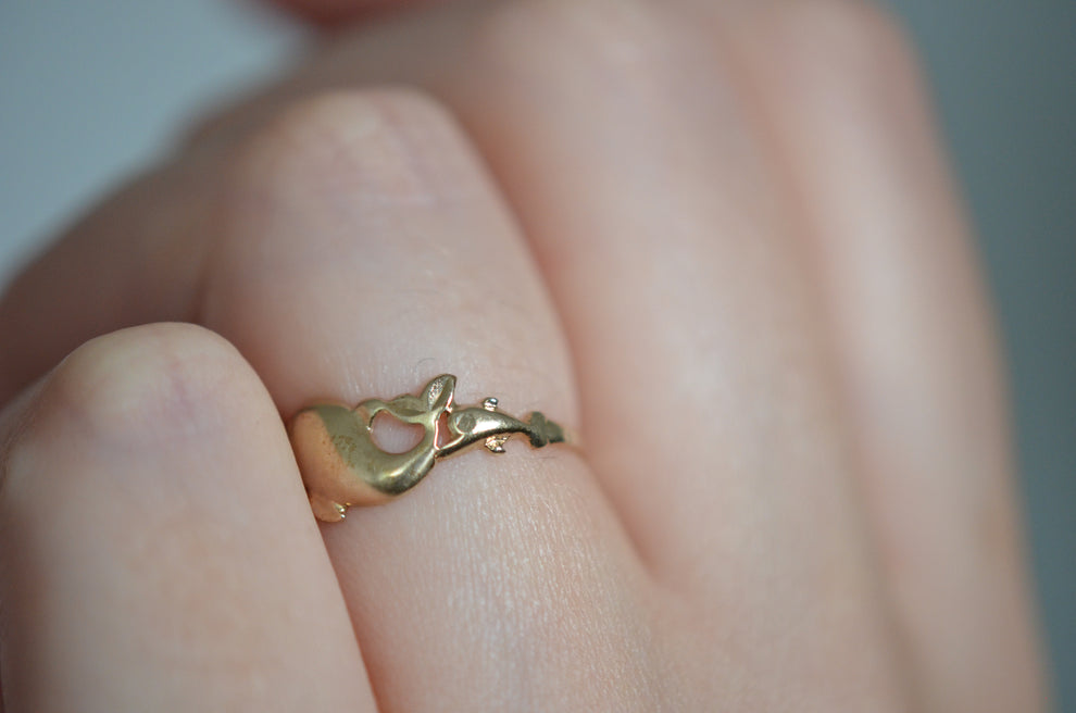 Vintage Dolphin Sea Inspired Handmade Ring - 14k Gold Vermeil Rings For Women